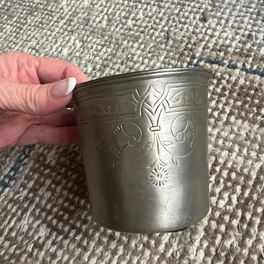 MATCH Pewter Engraved Pencil Cup Italian Handmade Silver Tone Desk Accessory